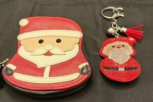 Santa Coin Purse Wallet & Rhinestone Keychain Sparkly Gift Set McBling Festive